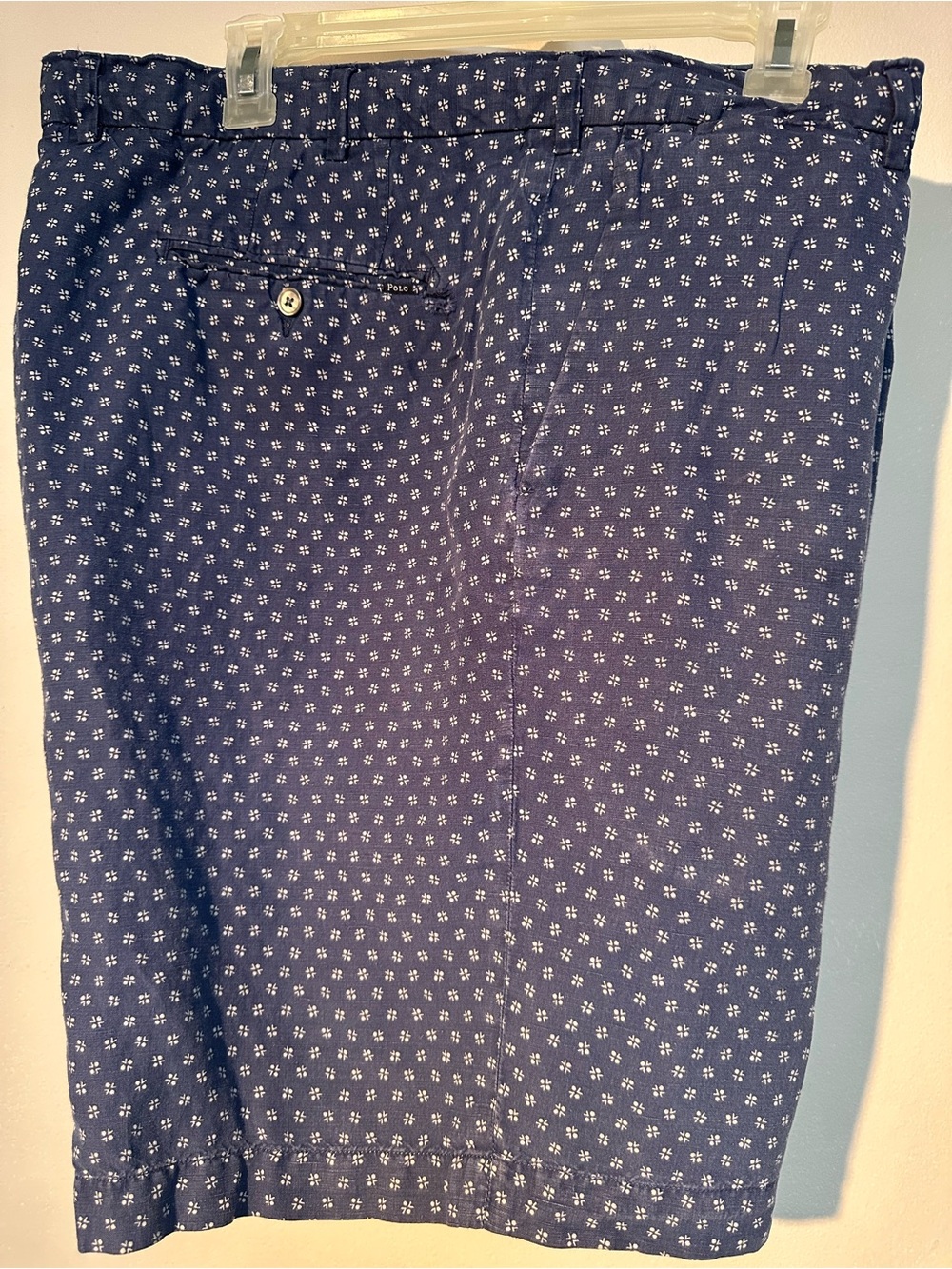 Vintage Polo by Ralph Lauren Navy and White Printed Shorts 60% Linen 40% Silk